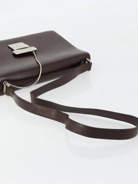 GUCCI Shoulder Bag Patent Leather Brown Silver 001 3444 1746 Auth